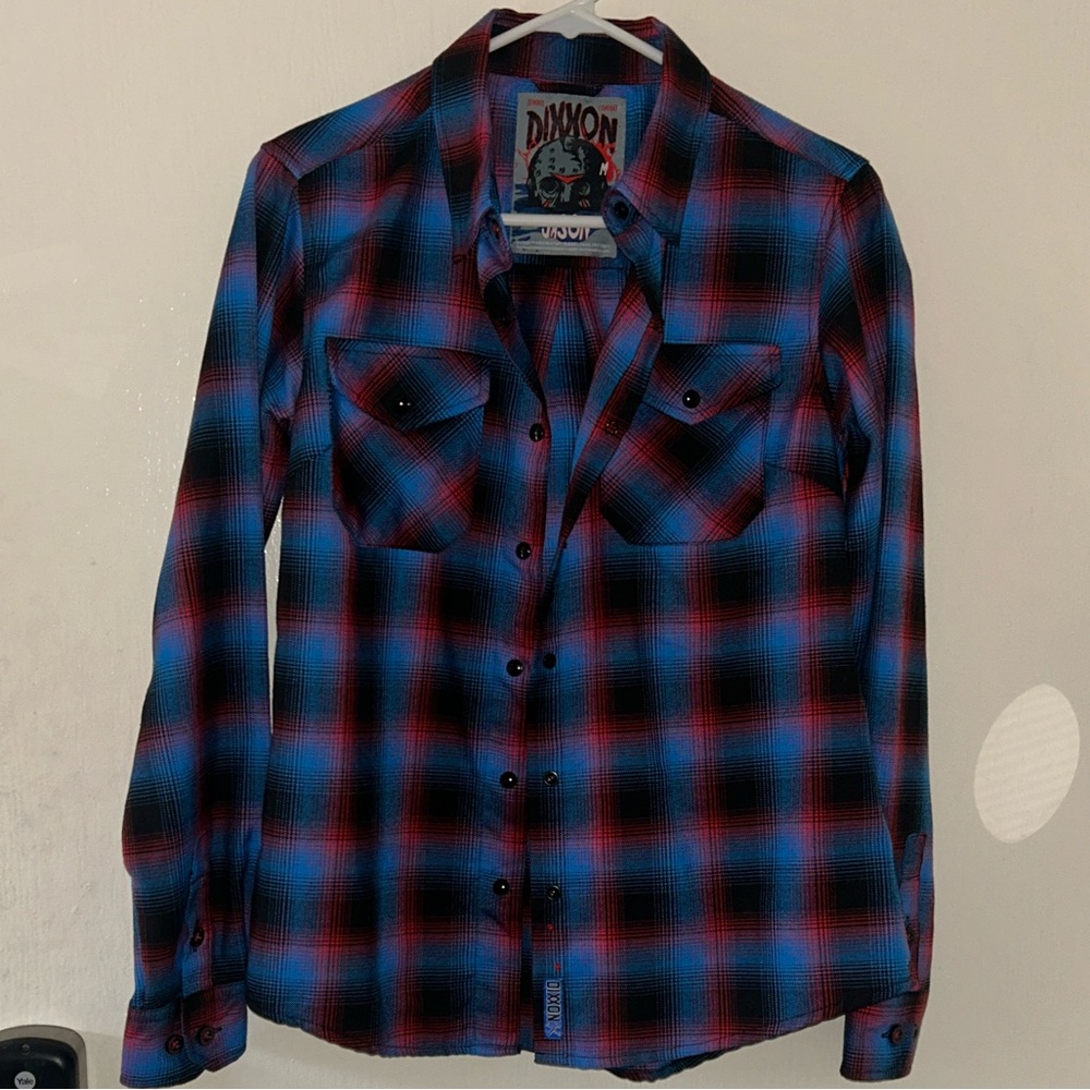 DIXXON Blue and Red Plaid Button-Down Shirt